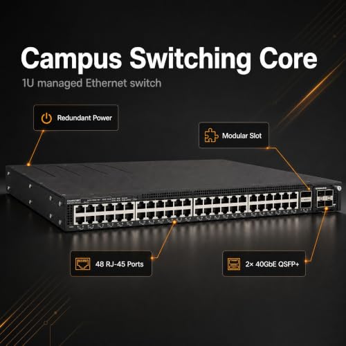 Image of Ruckus ICX7550-48-E2 Managed Switch, 48x 10 /100 /1000 Mbps RJ-45, 2x 40GbE QSFP+ + Modular Expansion Slot Uplinks - Stackable Campus Switch, 40 /100G Uplinks, Multigigabit PoE++ Ready