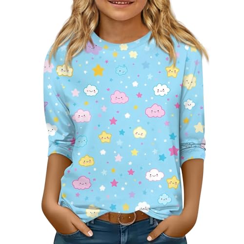 Teen Girl Shirts Crew Neck 3/4 Length Sleeve Tops Summer Floral Print Outfits Half Sleeve Y2K 5-16 Years Clothes