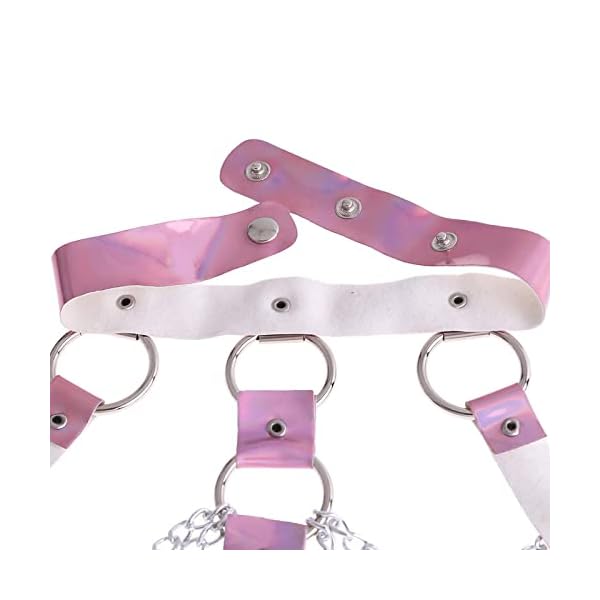 ZUYPSK Damen Gothic Kostüm Punk Körpergeschirr Brust Harness Oberteile mit Leder Halsband und Metallic Kette Quaste – Bild 7