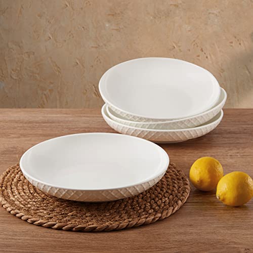 Lightweight Chip Resistant Bone China Pasta Bowls Set for 4, White