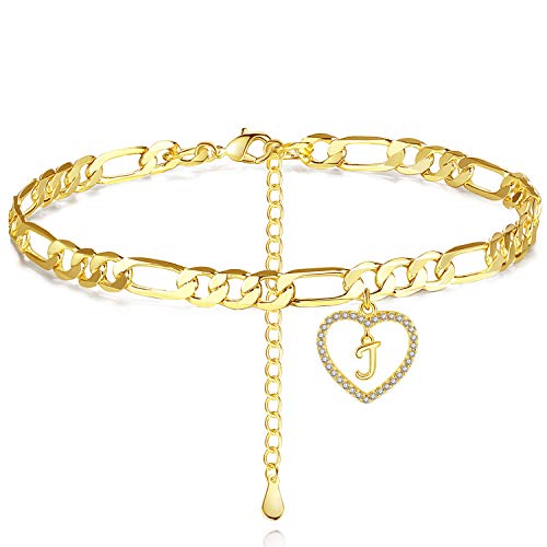 Ankle Bracelets for Women Gold Initial Heart Anklets Jewelry Gift for Women Teen Girls with Letter J