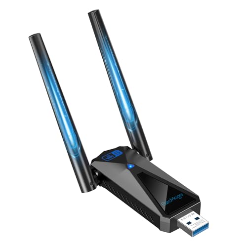 ElecMoga WLAN Stick WiFi 6, 5400Mbps WLAN Adapter PC, USB Stick 3.0, 2dBi High Gain Antennens, Unterstützt Tri-Band Internet 2.4GHz/5GHz/6GHz, Kompatibel mit Windows 10/11 ElecMoga WLAN Stick WiFi 6, 5400Mbps WLAN Adapter PC, USB Stick 3.0, 2dBi High Gain Antennens, Unterstützt Tri-Band Internet 2.4GHz/5GHz/6GHz, Kompatibel mit Windows 10/11