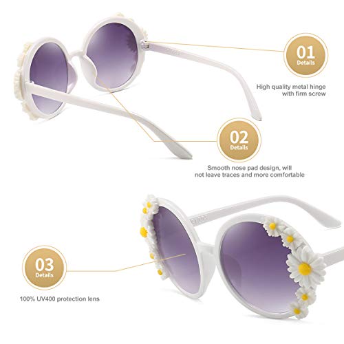 Dollger Daisy Sunglasses for Women Flower Round Fashion Rave Party Disco Fun Festival Retro Sunglasses,White Purple2