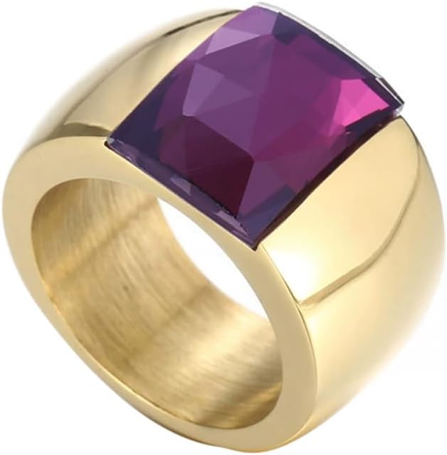 OIDIMS Stunning Large Statement Glass Crystal Rhinestone Band Cocktail Ring Cubic Zirconia Stainless Steel Thick Chunky for Women Men18k Gold Plated Friend Graduation Gift Evening Party