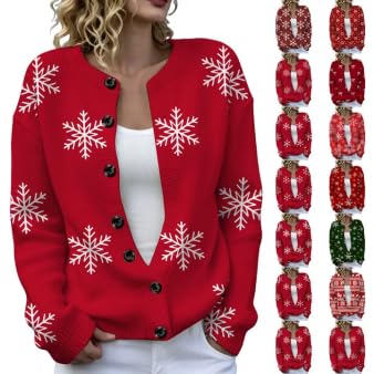 Christmas Sweaters for Women Snowflakes Open Front Button Up Cardigans - image 1
