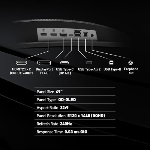 Image of MSI MPG 491CQPX QD-OLED 49-inch QD-OLED 5120 x 1440 (DQHD) Computer Monitor, 240Hz, Adaptive-Synch, HDMI, Display Port, VGA Port, VESA Mountable, Tilt, Height Adjustable, Speaker, 0.03ms, Black