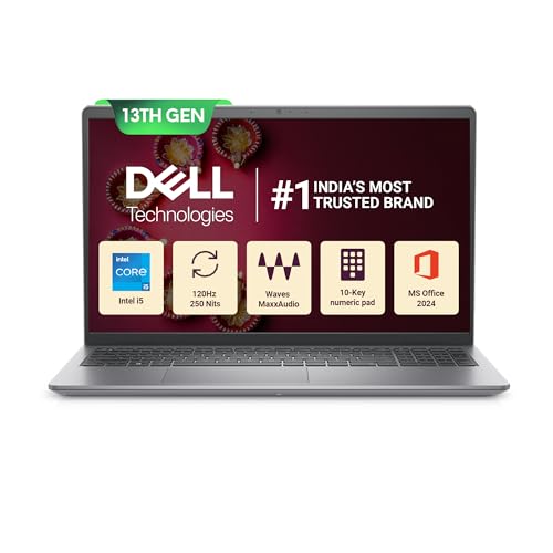 Dell 15 Intel Core i5 13th Gen - 1334U, 16GB DDR4 RAM, 512GB SSD, FHD 15.6"/39.62 cm, Windows 11, MSO'21, Grey, 1.62kg, 120Hz 250 nits Display, 15 Month McAfee, Thin & Light Laptop