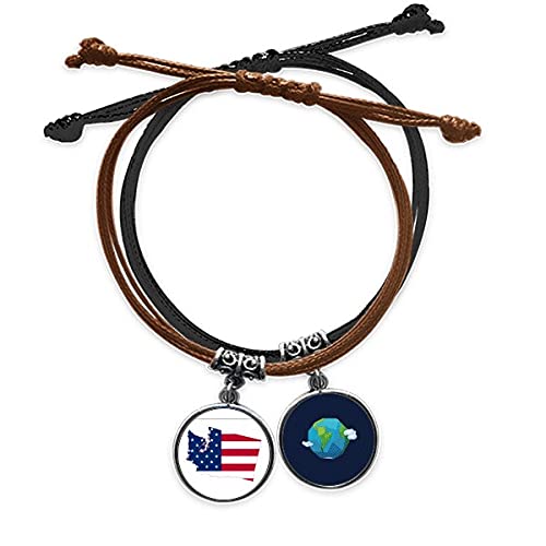 Pulsera de cuero de Washington bandera Estados Unidos cuerda de mano ajustable 1