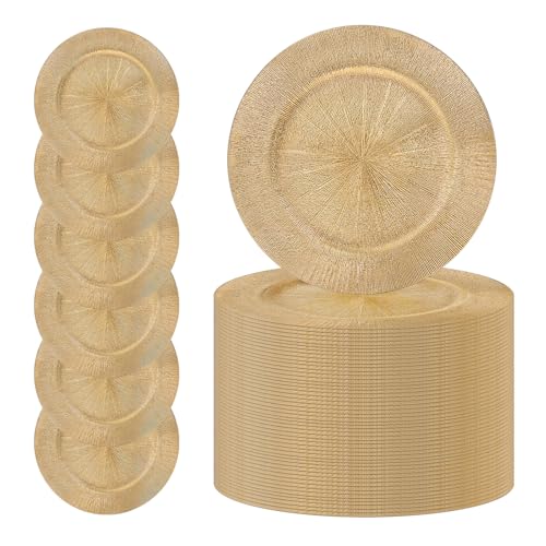 MAONAME 50 Platos Cargadores Redondos 13 Pulgadas Dorado miniatura 1