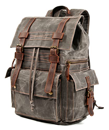 Canvas Vintage Backpack for Men Women, Casual Daypack Large Capacity for Travel Hiking Camping Weekends Rucksack