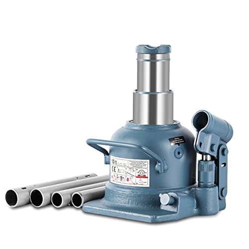 BAOSHISHAN Low Profile Bottle Jack 10 Ton Double Ram Jack 4-7/8'' to 8-7/8'' Lifting Range Hydraulic Jack Stubby Short Welded Bottle Jack