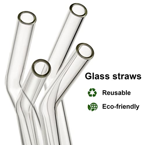 10 Inch 10mm Thick Reusable Glass Straws Bent - Long Clear Drinking Straws Wide for Smoothies, Milkshakes, Hot & Cold Beverages, Durable Borosilicate Glass, Shatter Resistant, BPA Free