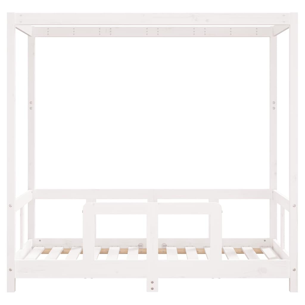Kinderbett Weiß 70x140 cm Massivholz Kiefer mit Lattenrost stabiles Gitterbett für Kinderzimmer niedrige Höhe Baldachin-Design sicherer Schlafplatz
