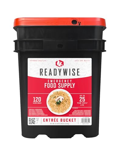 READYWISE - Emergency Food Supply Bucket, 120 Servings, MRE Meal Food Supply, Premade, Freeze Dried Survival Food for Hiking, Adventure & Camping Essentials, Individually Packaged, 25 Year Shelf Life