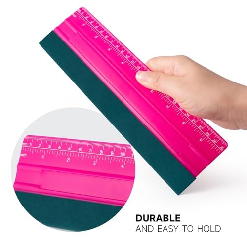 Image of FOSHIO Professional Squeegee for Vinyl, Decals, Sticker Paper, Wallpaper, Window Film, Craft, Suede Felt Squeegee Smoothing Tool with Ruler, Pink (10 inches)