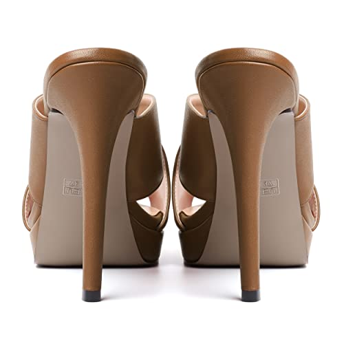 SKYSTERRY Womens Slip On Dress Matte Office Platform Peep Toe Stiletto High Heel Heeled Sandals 4.7 Inch4