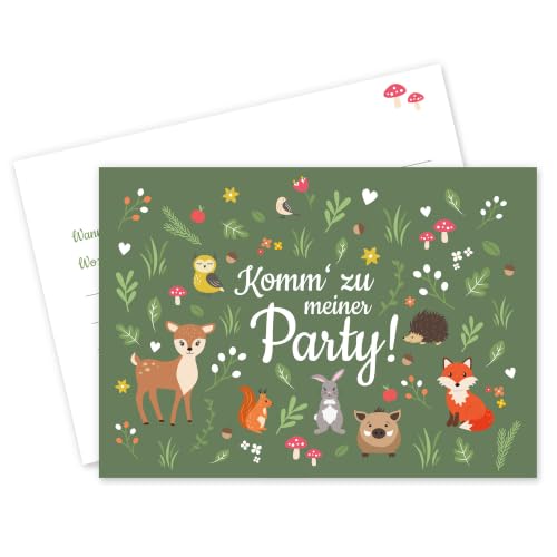 12x Waldtiere Einladungskarten Kindergeburtstag Junge & Mädchen zum Waldtiere Geburtstag | Geburtstagseinladungen Jungen | Waldtiere Einladungskarten Jungen DIN A6 Einladung Kindergeburtstag