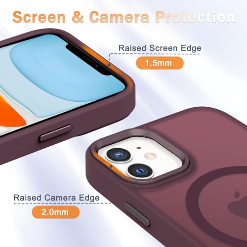 Image of YENAPOON for iPhone 11 Case, Matte Magnetic Phone Case, Wine Red | Fit for Magsafe, Screen Protector Included, Translucent Frosted Slim Shockproof Protective Cover