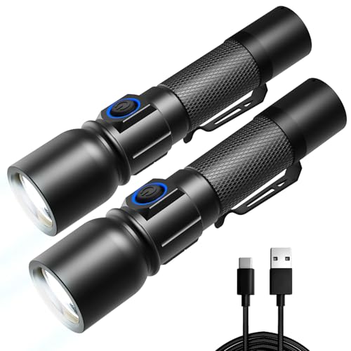 Consciot Rechargeable Flashlight High Lumens, 7 Modes Adjustable Including Lock Mode, Powerful Handheld Flash Light Outdoor, Long-Lasting Flashlight for Camping, Dog Walking, Emergency, 2 Pack -  F10