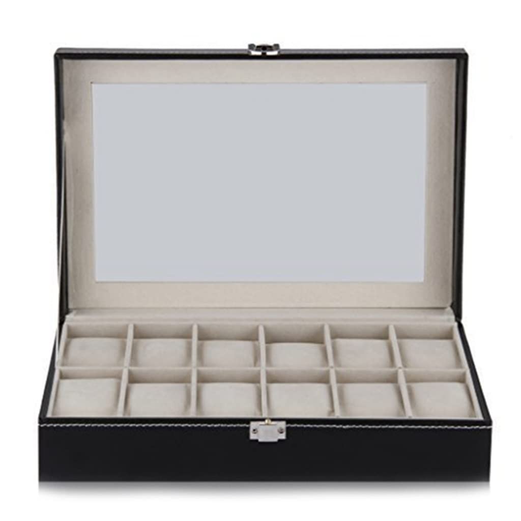 XBTGS Uhren-Vitrine mit 12 Fächern, Aufbewahrungsbox für Armbanduhren, Schmuck-Organizer,