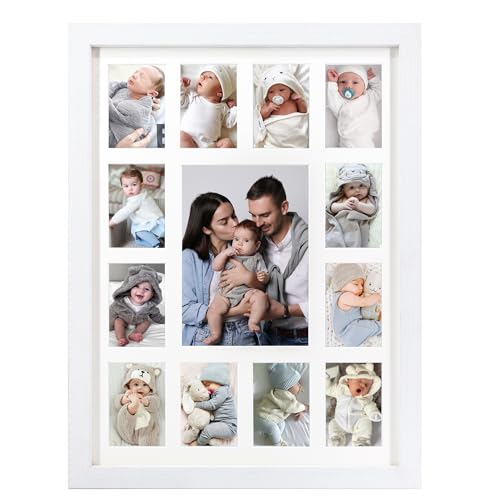 Hodeframe 12 month photo frame my first year photo board K-12 Collage Photo Frame for Baby First Year Keepsake 12x16 Multi Picture Frame-13 Opening Great for Childrens Photos Portrait