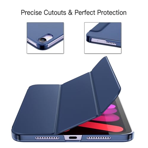 Image of JETech Cover Case for iPad mini (A17 Pro, 2024 Model, 7th Generation) / mini 6 (2021 Model, 6th Generation), Slim Stand Hard Back Shell Smart Cover with Auto Wake /Sleep (Navy Blue)