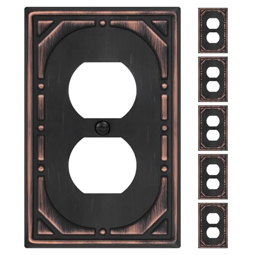 Oil Rubbed Bronze Metal Decorative Duplex Outlet Covers Wall Plates 6 Pack