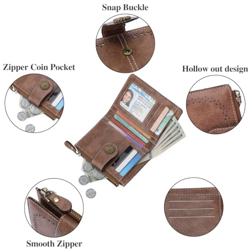 Image of Small Wallet for Women Bifold Credit Card Holder RFID Blocking with Zipper Pocket