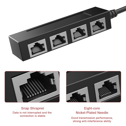 Image of RJ45 1 Male to 4 x Female LAN Splitter Adapter Cable Suitable Super Cat6 | Ethernet Splitter Cable Suitable Super Cat5, Cat5e, Cat6, Cat7 LAN Ethernet Socket Connector Adapter ONE Internet