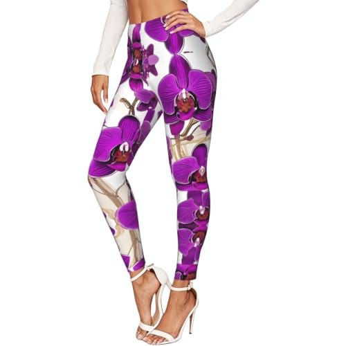 Leggings con estampado de orquídea morada para mujer: mallas cómodas sin rozaduras