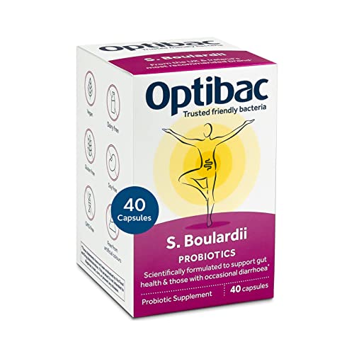 Optibac Probiotics Saccharomyces Boulardii - Vegan Probiotics for Digestive Health & Occasional Diarrhea, 5 Billion CFU - 40 Capsules