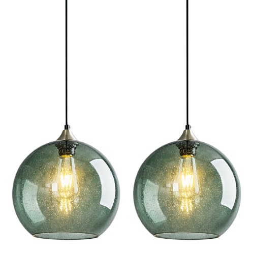 LBSQJ Gray Green Glass Pendant Lights Kitchen Island Lighting Globe Pendant Light Fixtures Modern...
