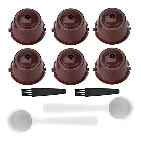6 Pack Refillable Reusable Coffee Capsules Filter Pods for Nescafe Dolce Gusto Machine, Colorful Cups with Brush and Spoon, Compatible for All Dolce Gusto/Circolo/Genio/Melody (Brown) Cover
