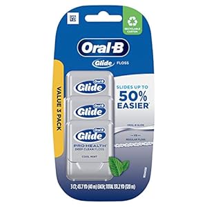 Oral-B Glide Pro-Health Dental Floss, Deep Clean Cool Mint Flavor, 40 M, 3 Count