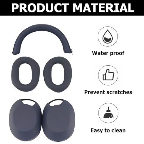 Set de 3 fundas para Sony WH-1000XM5 - Cubierta de almohadilla para oídos, cubierta para diadema y funda para auriculares en silicona suave (Azul) miniatura 3