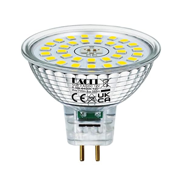 EACLL GU5.3 LED Warmweiß 6.5W Ersetzt 50W MR16 Halogen Leuchtmittel, 6er-Pack. 585 Lumen 2700K Birnen, AC/DC 12V… – Bild 9