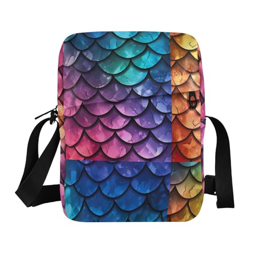 Crossbody Bag Mermaid Scale Messenger Bag for Women Men Purse Shoulder Bag Satchel Bag with Adjustable Strap 214B1387