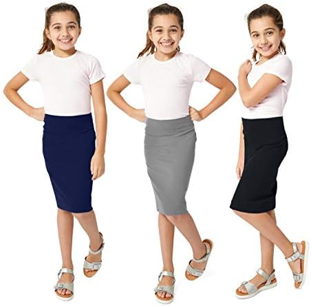 KIDPIK3-Pack Pencil Skirts - Knee Length Skirt for Girls 4 Years & Up - Comfy Modest Clothing - 3 Colors/Set