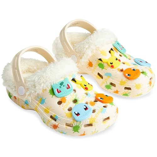 Pokémon Zuecos con Forro de Peluche Desmontables y Adornos para Niños (Crema/Multi, 34 EU)