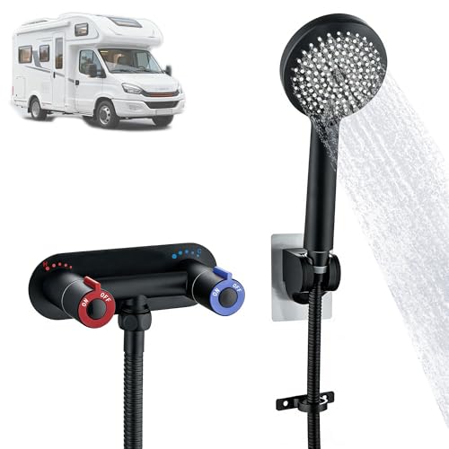 LUOGULIANG RV Shower Faucet with Hose and Head 4 Stainless Steel RV Shower Faucet kit 5 Settings Handheld Shower for RV Camper Motorhome Matte Black