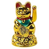 Gato chino de la suerte agitando Maneki Neko, estatua dorada, gato eléctrico para la buena suerte con lingote, decoración de gato de la suerte Feng Shui, 6.5 pulgadas (4.5 pulgadas dorado)