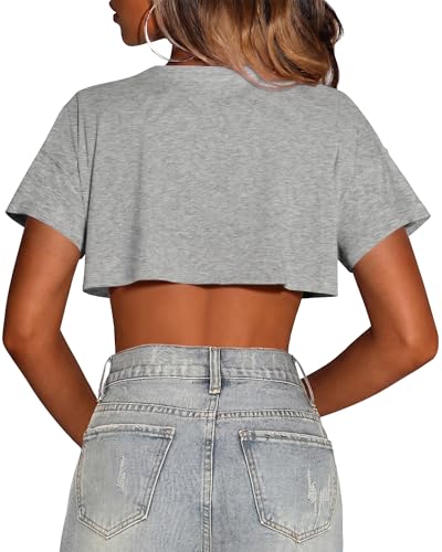 Image of Crop Tops for Women Oversized Short Sleeve T Shirts Crew Neck Cropped Tees