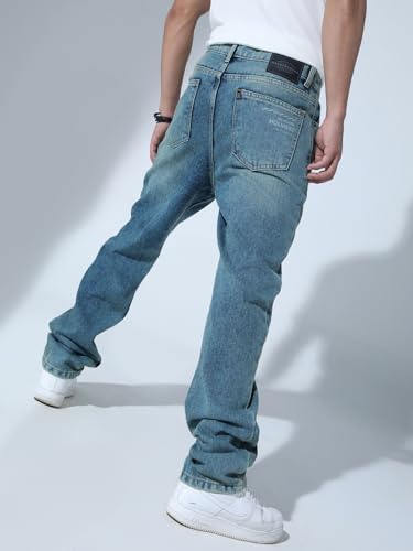 Image of Hubberholme Men Blue Cotton Straight Fit Casual Jeans