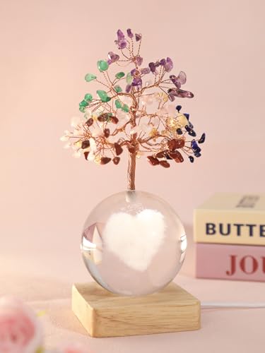 FOLKOR LIFE Crystal Tree of Life Valentine's Day Gift, 7 Chakra Healing Tree with Multicolor Night Light for Home Decor, Office Desk Decor, Spiritual Gift for Women Men Girl (3D Heart)