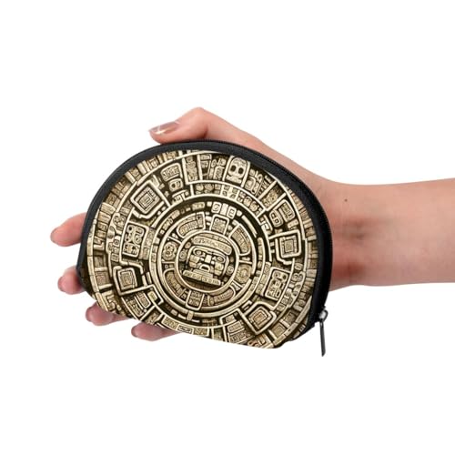 Portable Coin Purse Ancient-Mayan-Calendar-Stone Mini Zippered Money Pouch Card Holder3