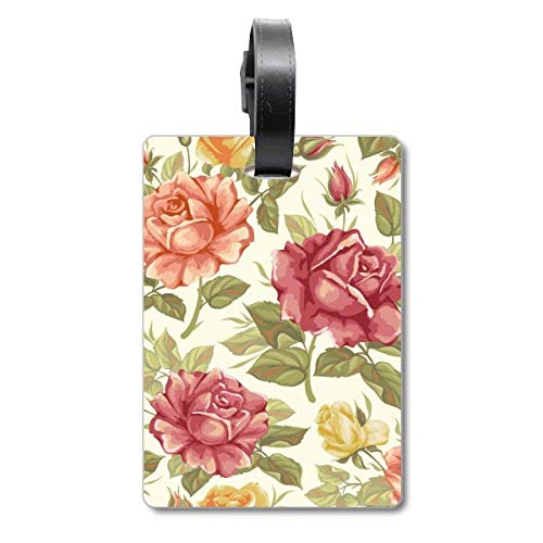 Étiquette bagage motif rose antique, accessoire chic pour votre valise