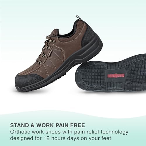 Orthofeet Men's Orthopedic Brown Leather Dolomite Work Shoes, Size 13 Wide | Image 5