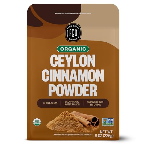 FGO Organic Ceylon Cinnamon Powder, 8oz Pure Sri Lanka Cinnamon for Spice & Seasoning, Great for Baking, Cooking, & Drinks, Additive Free, Non-GMO (Pack of 1)