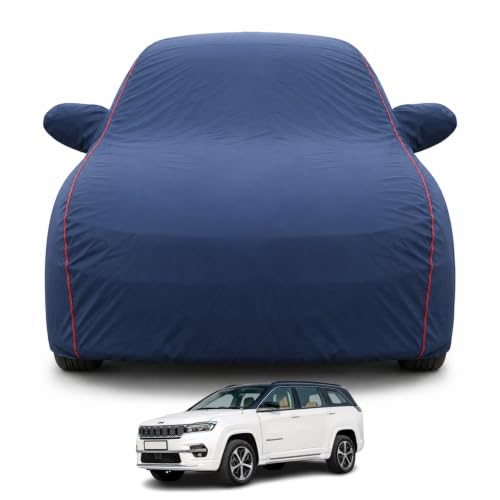 Image of Premium Car Cover for Jeep's Maridian Model | Waterproof, UV & Dust Protection | Mirror & Antenna Pocket | Triple Stitched, Soft Inner Lining, Belt & Buckle (Navy Blue)