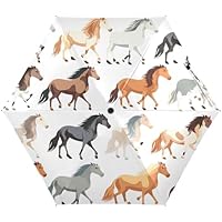 GAIREG Travel Umbrella Windproof Compact Umbrella, Umbrellas for Backpacks/Handbags, Sun, Cute Horse White